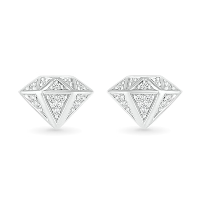 Men's 0.085 CT. T.W. Diamond Three-Dimensional Diamond-Shaped Stud Earrings in Sterling Silver