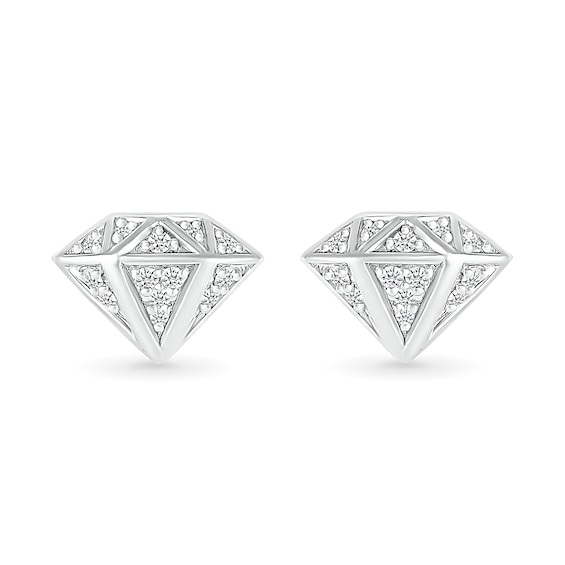 Men's 0.085 CT. T.W. Diamond Three-Dimensional Diamond-Shaped Stud Earrings in Sterling Silver