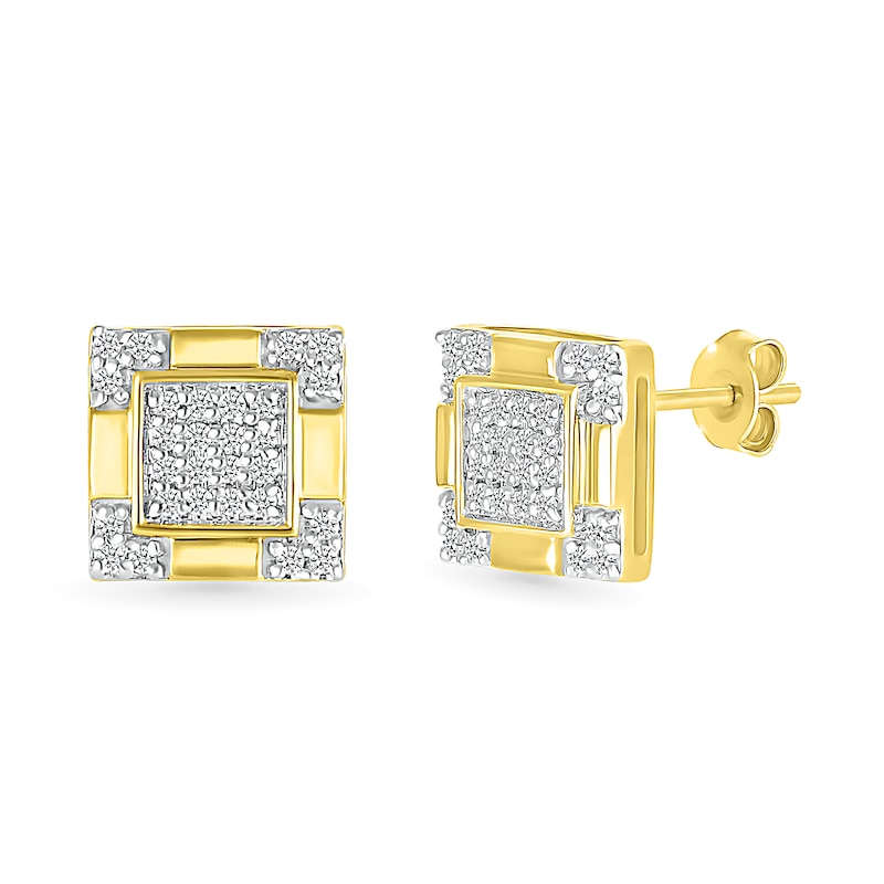 Men's 0.145 CT. T.W. Square-Shaped Multi-Diamond Frame Four-Corner Trio Accent Stud Earrings in 10K Gold|Peoples Jewellers