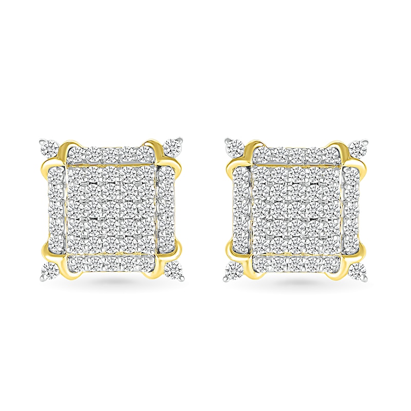 Men's 0.95 CT. T.W. Square-Shaped Multi-Diamond Frame Ornate Four-Corner Accent Stud Earrings in 10K Gold|Peoples Jewellers