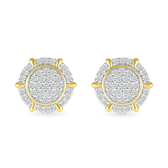 Men's 0.45 CT. T.W. Multi-Diamond Frame Ship's Wheel-Style Stud Earrings in 10K Gold