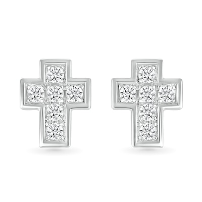 Men's 0.45 CT. T.W. Diamond Mini Cross Stud Earrings in 10K White Gold