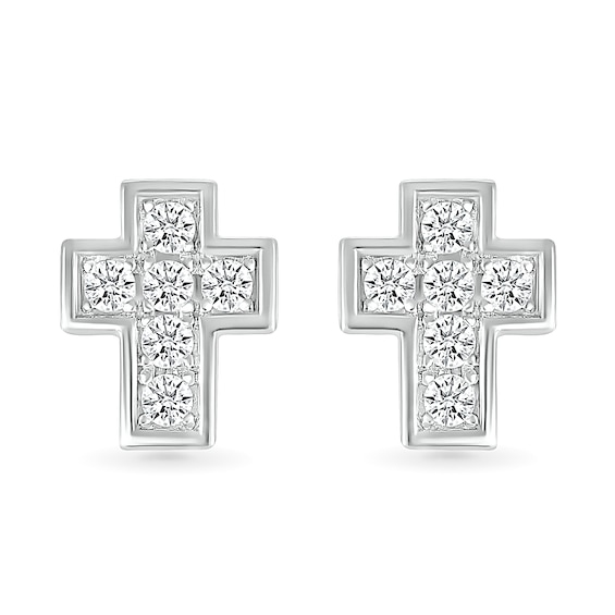 Men's 0.45 CT. T.W. Diamond Mini Cross Stud Earrings in 10K White Gold