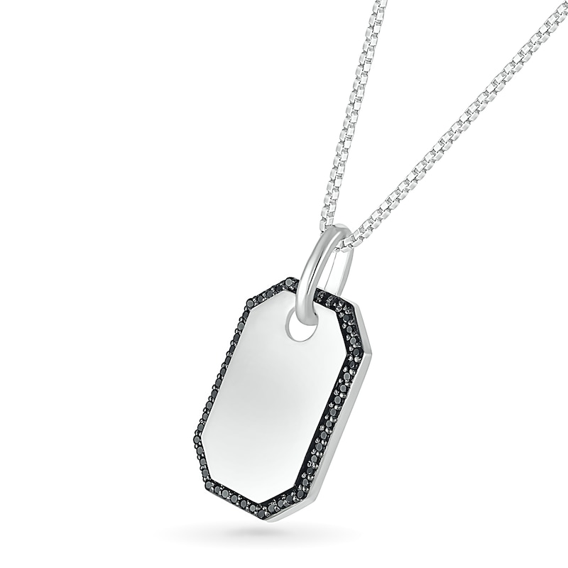 Men's 0.23 CT. T.W. Black Diamond Octagon-Shaped Frame Dog Tag Pendant in Sterling Silver - 22"