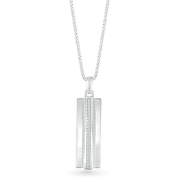 Men's 0.085 CT. T.W. Diamond Linear Ribbon Accent Three-Dimensional Vertical Bar Pendant in Sterling Silver - 22&quot;