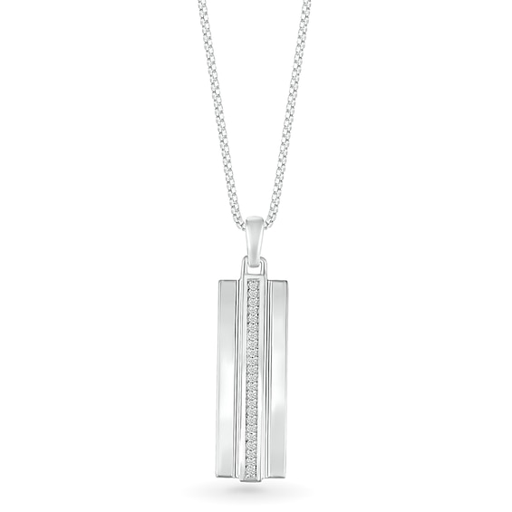 Men's 0.085 CT. T.W. Diamond Linear Ribbon Accent Three-Dimensional Vertical Bar Pendant in Sterling Silver - 22"