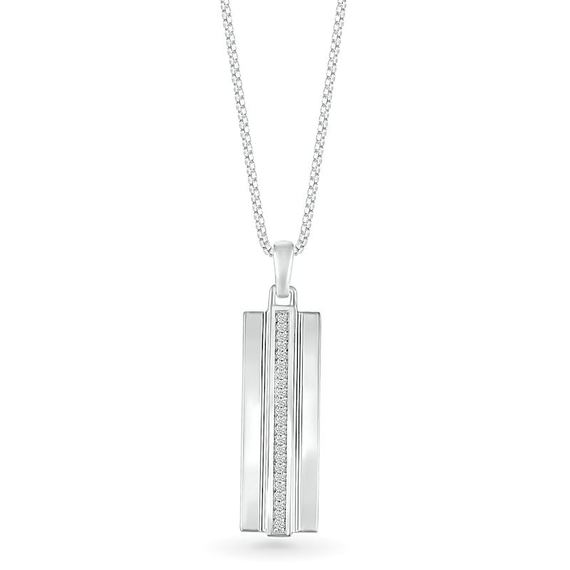 Men's 0.085 CT. T.W. Diamond Linear Ribbon Accent Three-Dimensional Vertical Bar Pendant in Sterling Silver - 22"|Peoples Jewellers