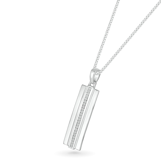 Men's 0.085 CT. T.W. Diamond Linear Ribbon Accent Three-Dimensional Vertical Bar Pendant in Sterling Silver - 22"