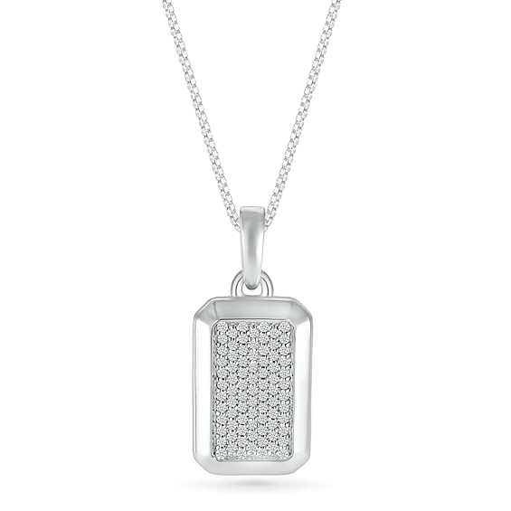 Men's 0.23 CT. T.W. Diamond Three-Dimensional Frame Dog Tag Pendant in Sterling Silver - 22"