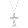 Thumbnail Image 0 of Men's 0.115 CT. T.W. Diamond Three-Dimensional Pyramid-Style Flared Cross Pendant in 10K White Gold - 22"