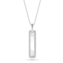 Men's 0.18 CT. T.W. Diamond Frame Rounded Vertical Bar Pendant in 10K White Gold - 22&quot;