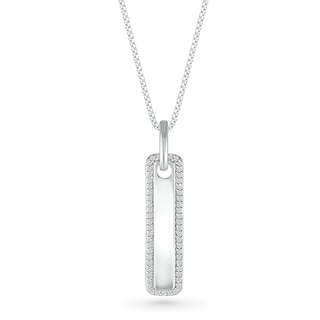 Men's 0.18 CT. T.W. Diamond Frame Rounded Vertical Bar Pendant in 10K White Gold - 22"