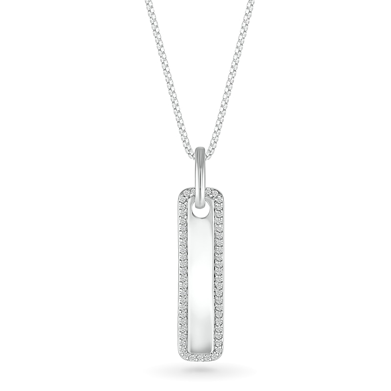 Men's 0.18 CT. T.W. Diamond Frame Rounded Vertical Bar Pendant in 10K White Gold - 22"|Peoples Jewellers