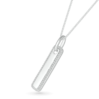 Men's 0.18 CT. T.W. Diamond Frame Rounded Vertical Bar Pendant in 10K White Gold - 22"