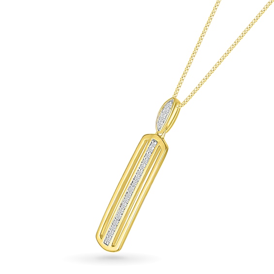 Men's 0.145 CT. T.W. Diamond Linear Ribbon Triple Row Open Vertical Bar Drop Pendant in 10K Gold - 22"