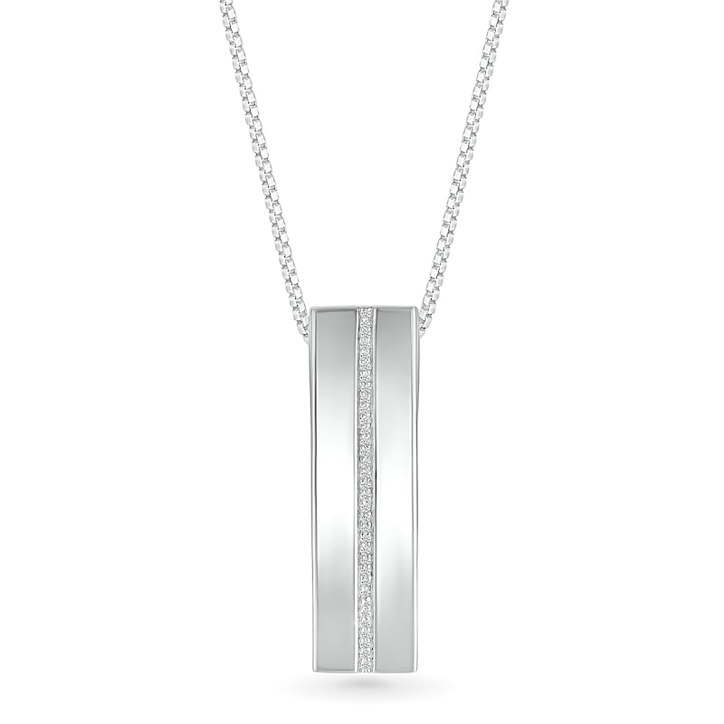Men's 0.085 CT. T.W. Diamond Linear Ribbon Dog Tag Pendant in 10K White Gold - 22"|Peoples Jewellers