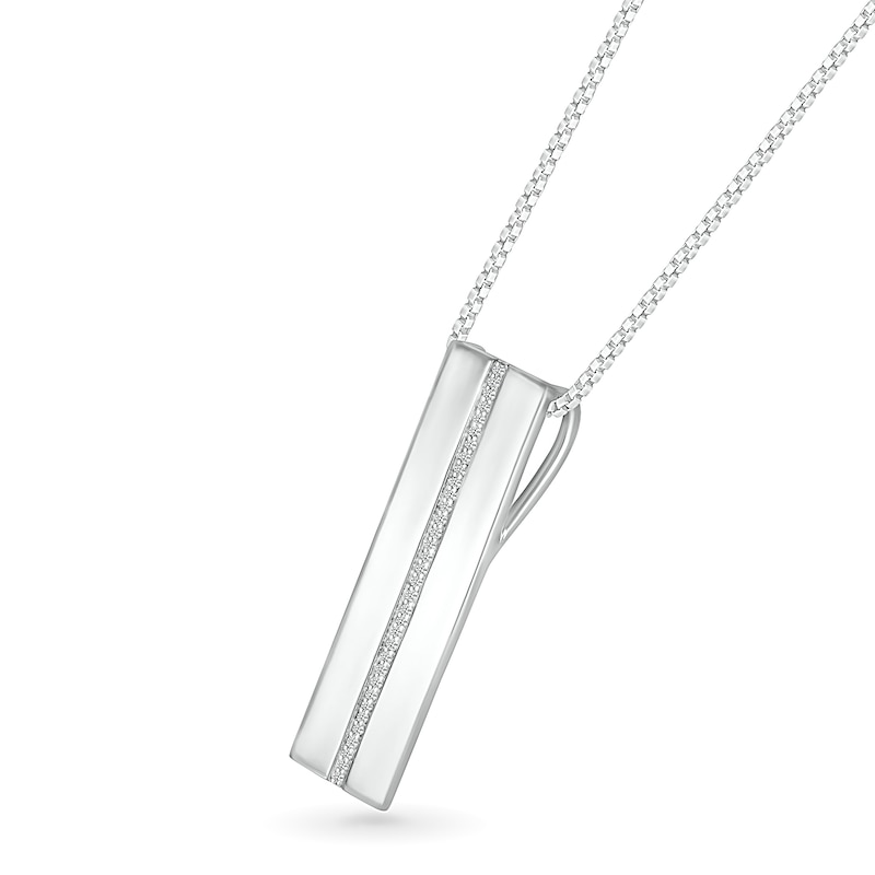 Men's 0.085 CT. T.W. Diamond Linear Ribbon Dog Tag Pendant in 10K White Gold - 22"|Peoples Jewellers