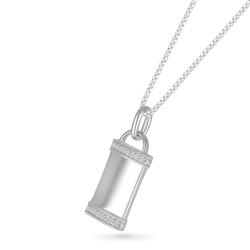 Men's 0.04 CT. T.W. Diamond Border Padlock-Style Dog Tag Pendant in 10K White Gold - 22"|Peoples Jewellers