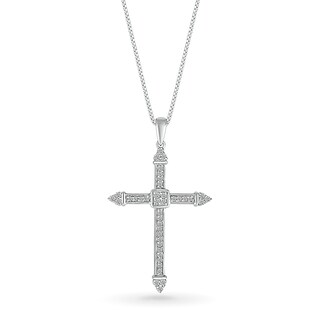 Men's 0.18 CT. T.W. Quad Diamond Tri-Tip Cross Pendant in 10K White Gold - 22"