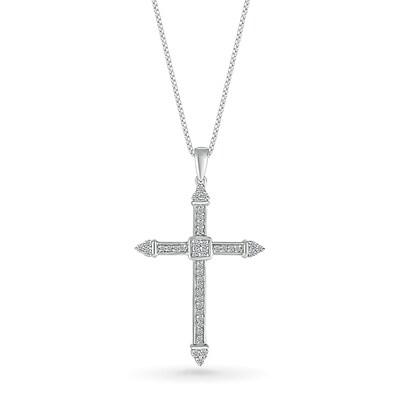 Men's 0.18 CT. T.W. Quad Diamond Tri-Tip Cross Pendant in 10K White Gold - 22"