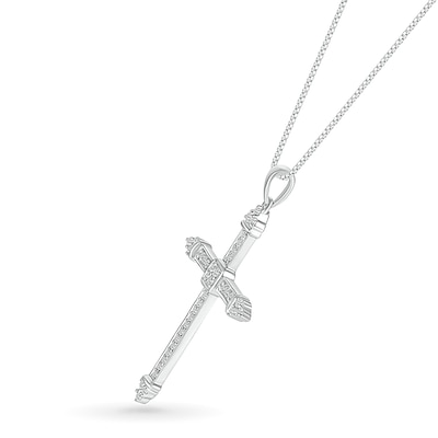 Men's 0.18 CT. T.W. Quad Diamond Tri-Tip Cross Pendant in 10K White Gold - 22"