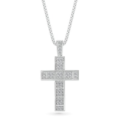 Men's 0.45 CT. T.W. Diamond Divided Cross Pendant in 10K White Gold - 22"