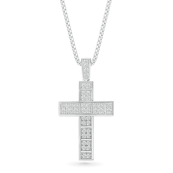 Men's 0.45 CT. T.W. Diamond Divided Cross Pendant in 10K White Gold - 22"