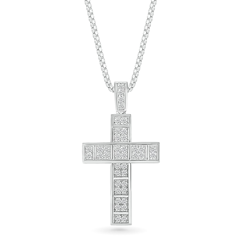 Men's 0.45 CT. T.W. Diamond Divided Cross Pendant in 10K White Gold - 22"|Peoples Jewellers
