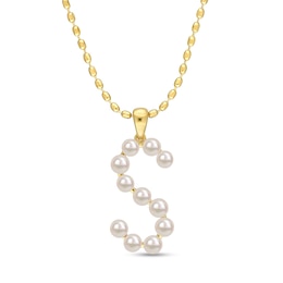 3.5-4.0mm Button Freshwater Cultured Pearl &quot;S&quot; Initial Drop Pendant in Sterling Silver with Gold-Tone Flash Plate