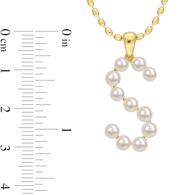 3.5-4.0mm Button Freshwater Cultured Pearl "S" Initial Drop Pendant in Sterling Silver with Gold-Tone Flash Plate