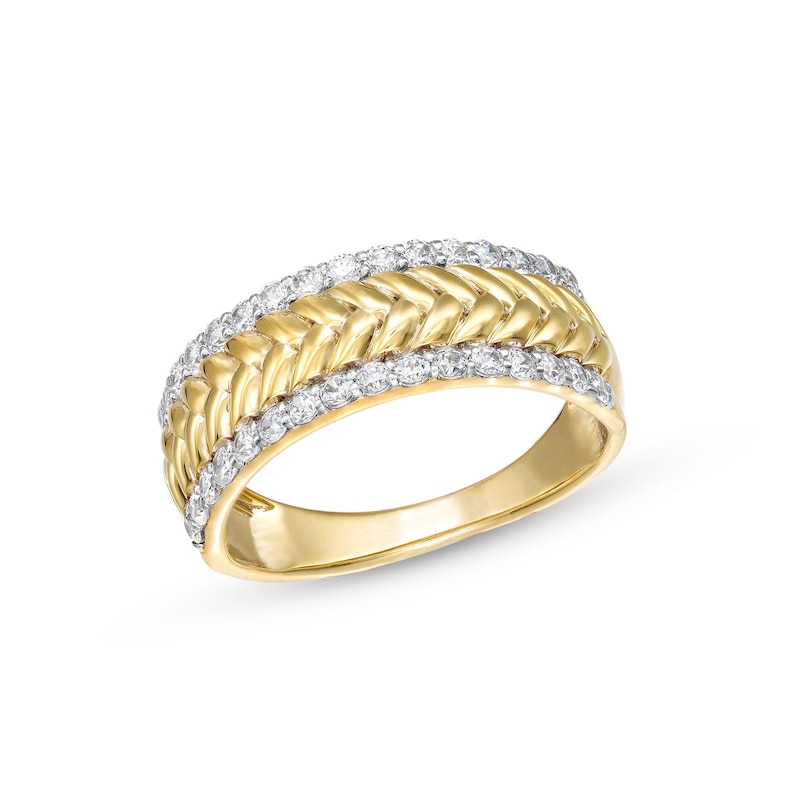 Main Image 1 of 0.45 CT. T.W. Diamond Edge Herringbone Band in 10K Gold