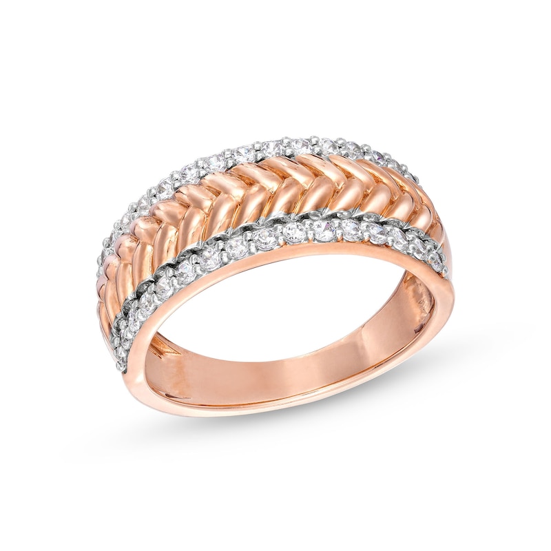 Main Image 1 of 0.45 CT. T.W. Diamond Edge Herringbone Band in 10K Rose Gold