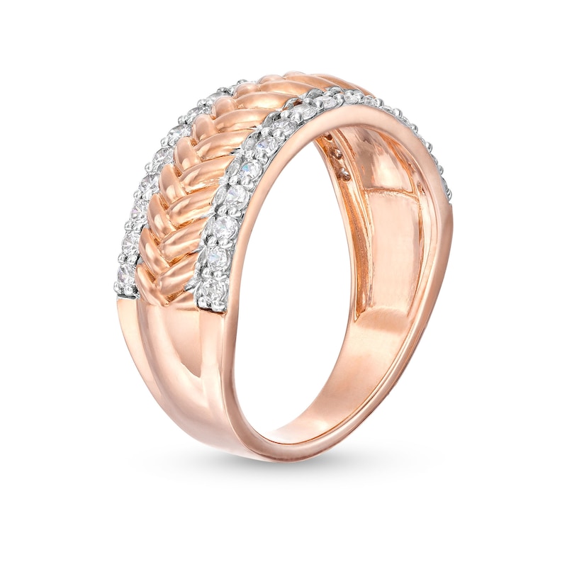 Main Image 3 of 0.45 CT. T.W. Diamond Edge Herringbone Band in 10K Rose Gold