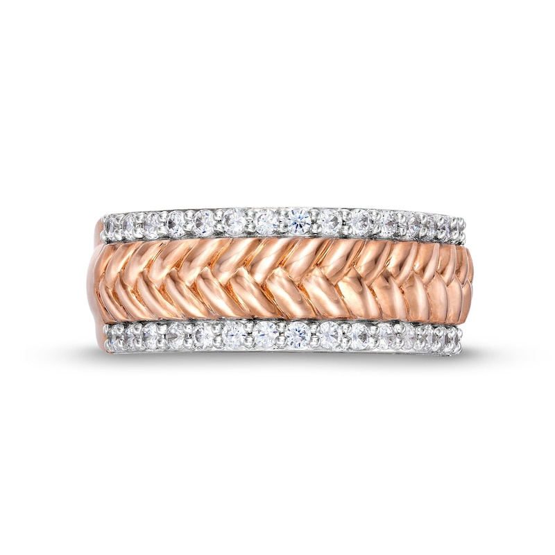 Main Image 4 of 0.45 CT. T.W. Diamond Edge Herringbone Band in 10K Rose Gold