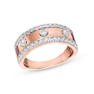 0.69 CT. T.W. Diamond Edge Center Station Band in 10K Rose Gold