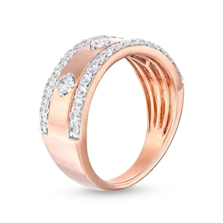 0.69 CT. T.W. Diamond Edge Center Station Band in 10K Rose Gold