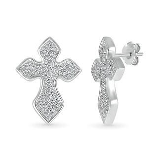 Men's 0.29 CT. T.W. Diamond Gothic-Style Cross Stud Earrings in 10K White Gold