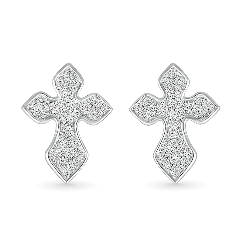 Men's 0.29 CT. T.W. Diamond Gothic-Style Cross Stud Earrings in 10K White Gold|Peoples Jewellers
