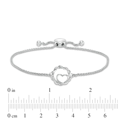 Circle of Gratitude® Collection 0.04 CT. T.W. Diamond Twist with Heart Bolo Bracelet in Sterling Silver - 9.5"