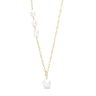 Freshwater Cultured Pearl Offset Paper Clip Chain Necklace in 10K Gold