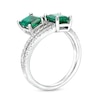 Emerald-Cut Lab-Created Emerald and White Lab-Created Sapphire Double Row Bypass Ring in Sterling Silver