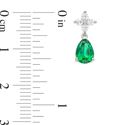 Pear-Shaped Lab-Created Emerald and Quad White Lab-Created Sapphire Drop Pendant and Earrings Set in Sterling Silver