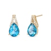 Thumbnail Image 0 of Pear-Shaped London Blue Topaz and 0.067 CT. T.W. Diamond "V" Drop Earrings in 10K Gold