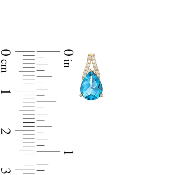 Pear-Shaped London Blue Topaz and 0.067 CT. T.W. Diamond "V" Drop Earrings in 10K Gold