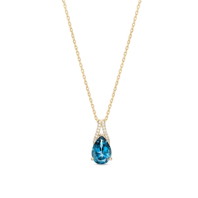 Pear-Shaped London Blue Topaz and 0.04 CT. T.W. Diamond Pendant in 10K Gold