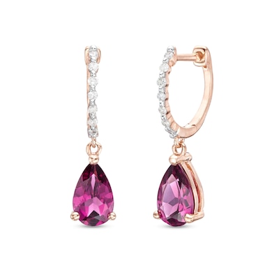 Pear-Shaped Rhodolite Garnet and 0.085 CT. T.W. Diamond Drop Earrings in 10K Rose Gold