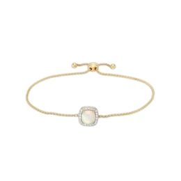 7.0mm Cushion-Cut Cabochon Opal and 0.115 CT. T.W. Diamond Frame Bolo Bracelet in 10K Gold - 9.0&quot;