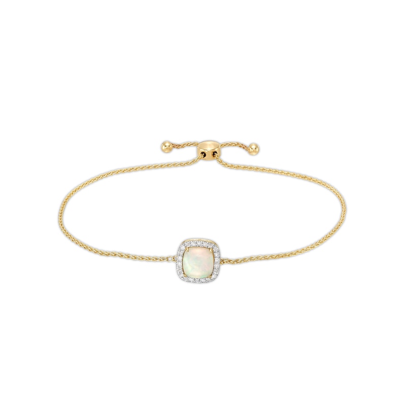 7.0mm Cushion-Cut Cabochon Opal and 0.115 CT. T.W. Diamond Frame Bolo Bracelet in 10K Gold - 9.0"|Peoples Jewellers