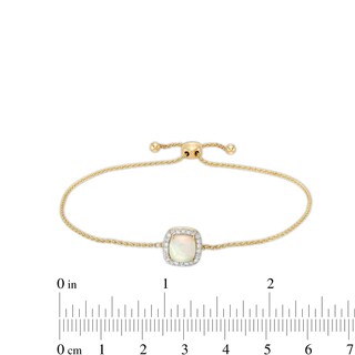 7.0mm Cushion-Shaped Cabochon Opal and 0.115 CT. T.W. Diamond Frame Bolo Bracelet in 10K Gold - 9.0"