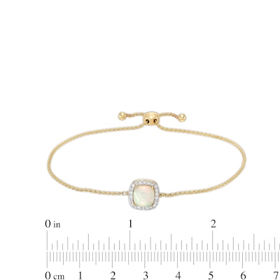 7.0mm Cushion-Shaped Cabochon Opal and 0.115 CT. T.W. Diamond Frame Bolo Bracelet in 10K Gold - 9.0"